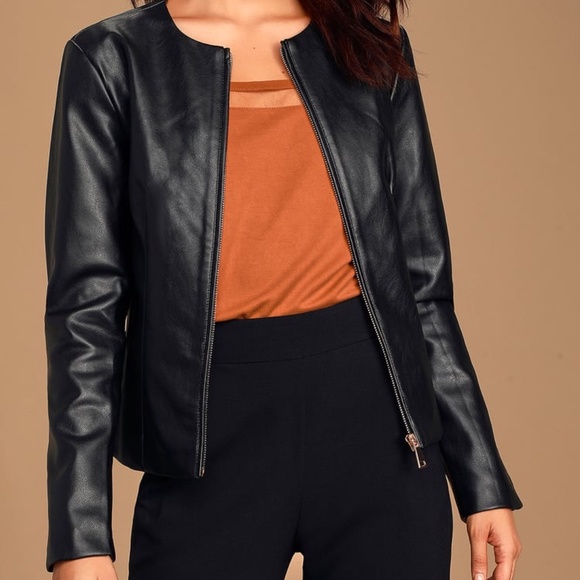 Lulu's Black Vegan Leather Jacket with Gold Zipper! - Picture 1 of 4